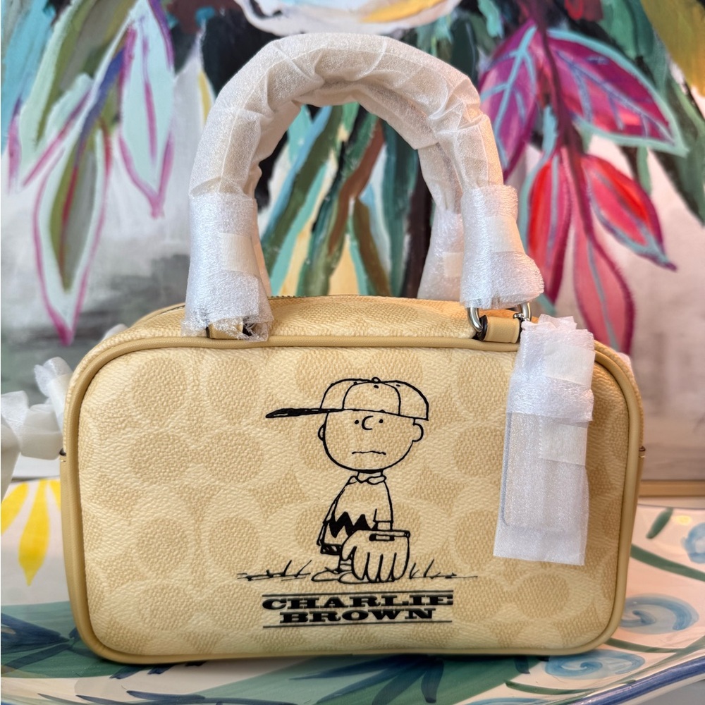 Coach X Peanuts CBJ63 Satchel Crossbody Bag Canvas & Leather w Charlie Brown NWT